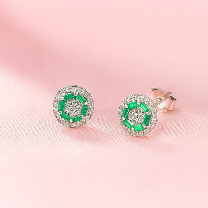 Aretes de Plata Círculo Verde 8MM