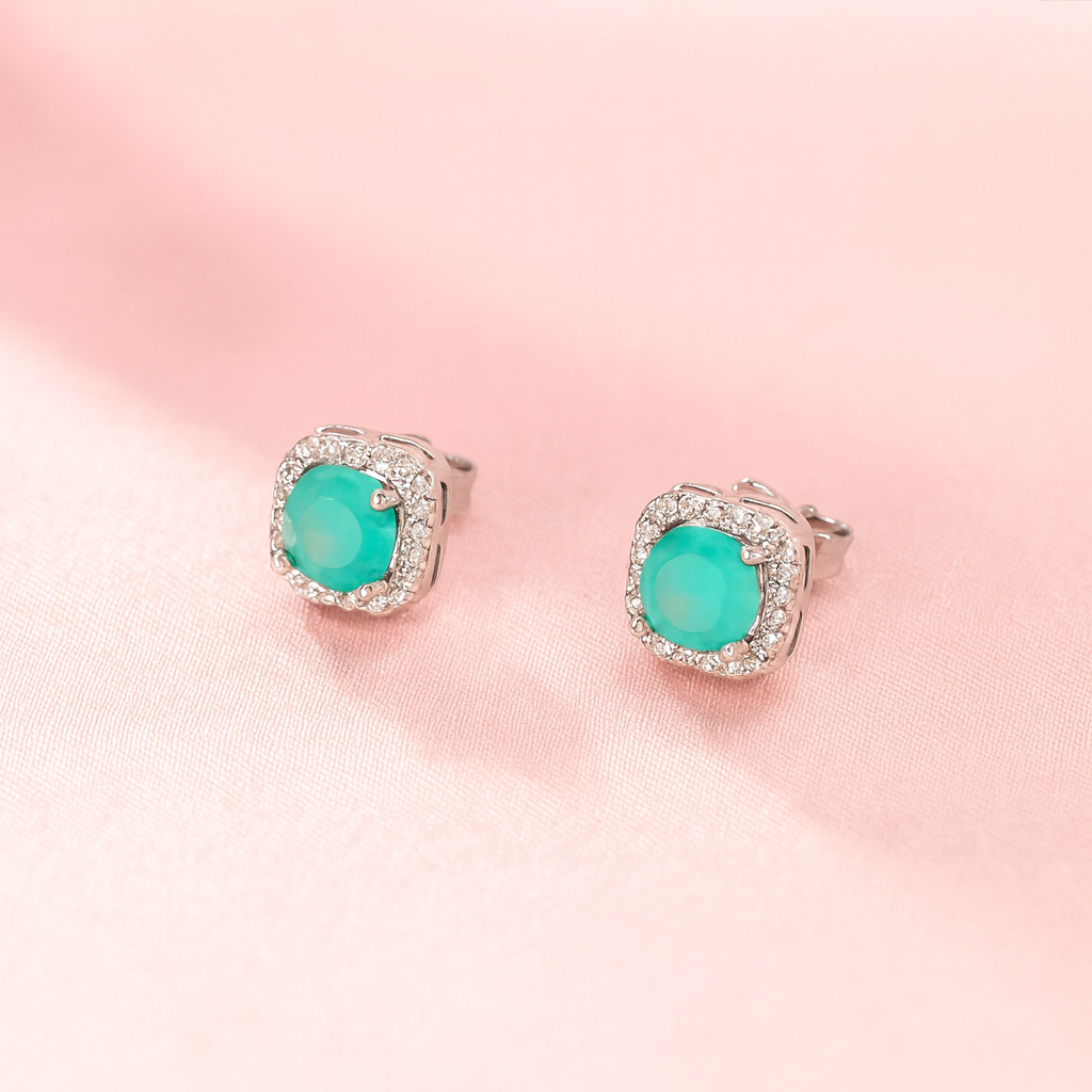 Aretes de Plata Cuadro Turquesa 8MM