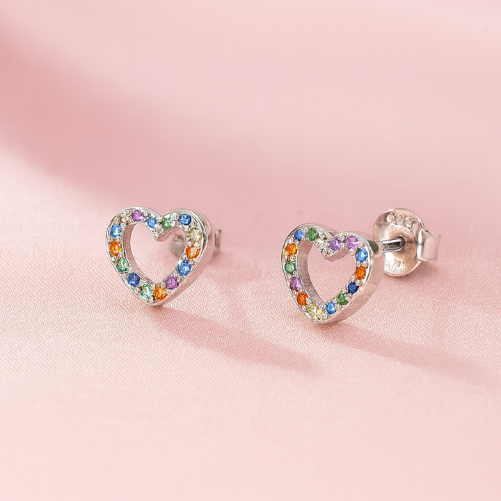 Aretes de Plata Corazón de Colores 7MM