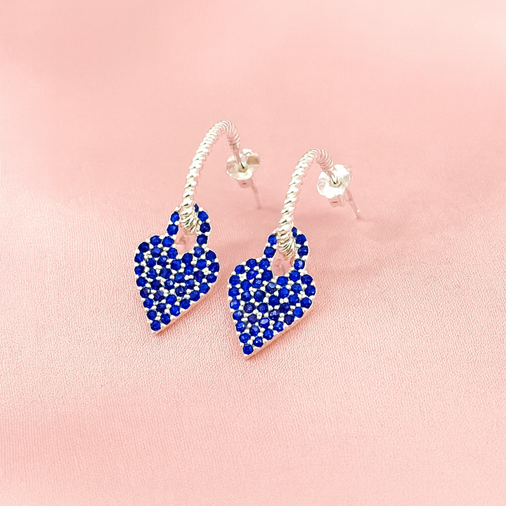 Aretes de Plata Corazones de Circonita Azul 10MM