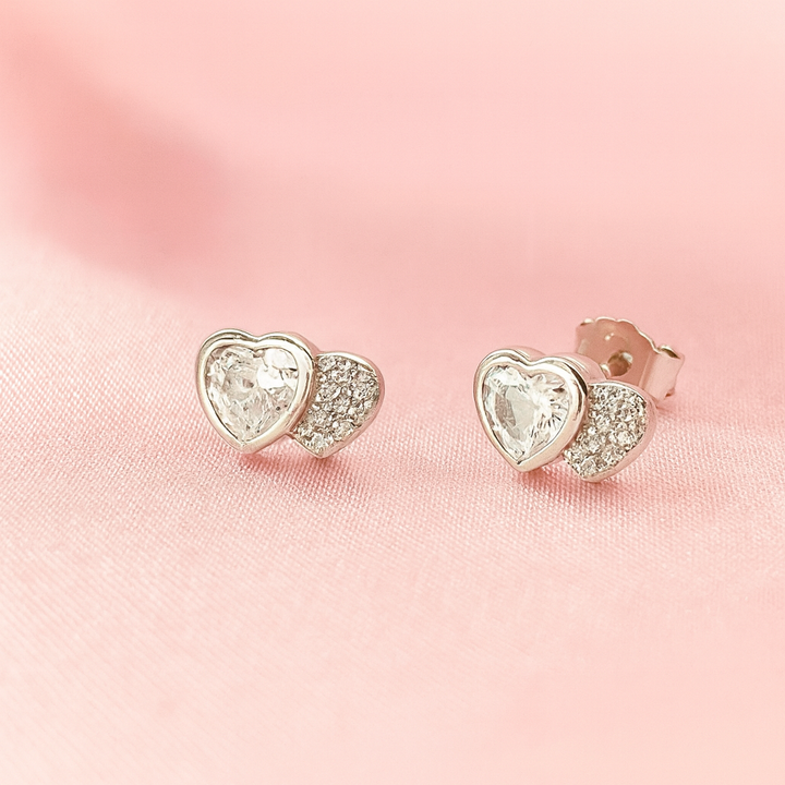 Aretes Plata Duo Corazón