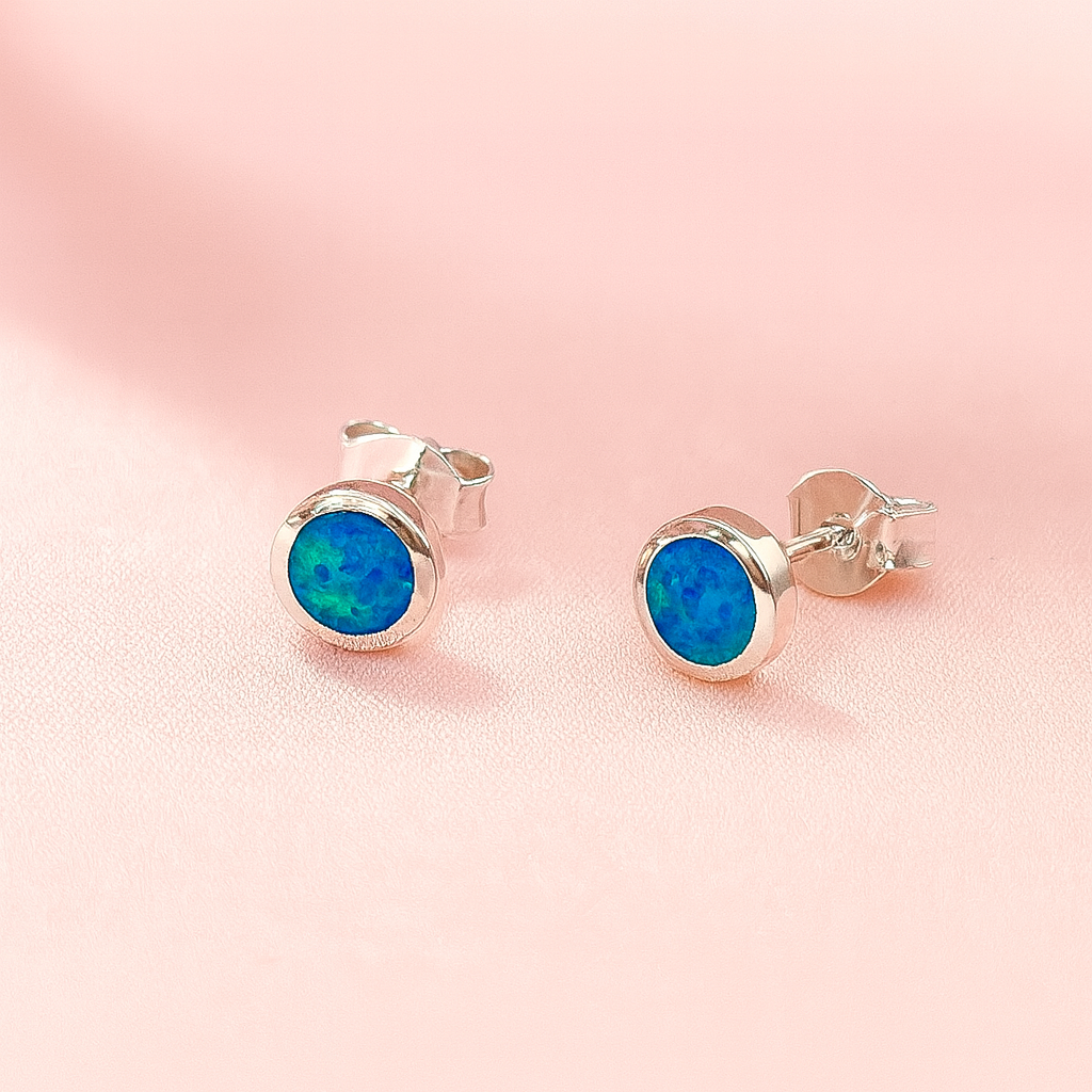 Aretes Ópalo Redondo 6MM 💙