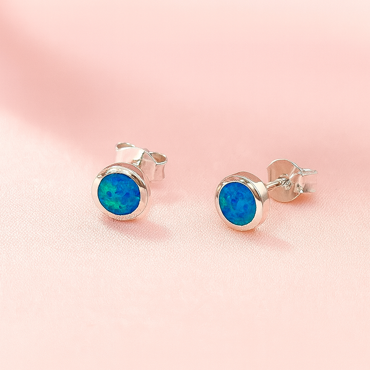 Aretes Ópalo Redondo 6MM 💙