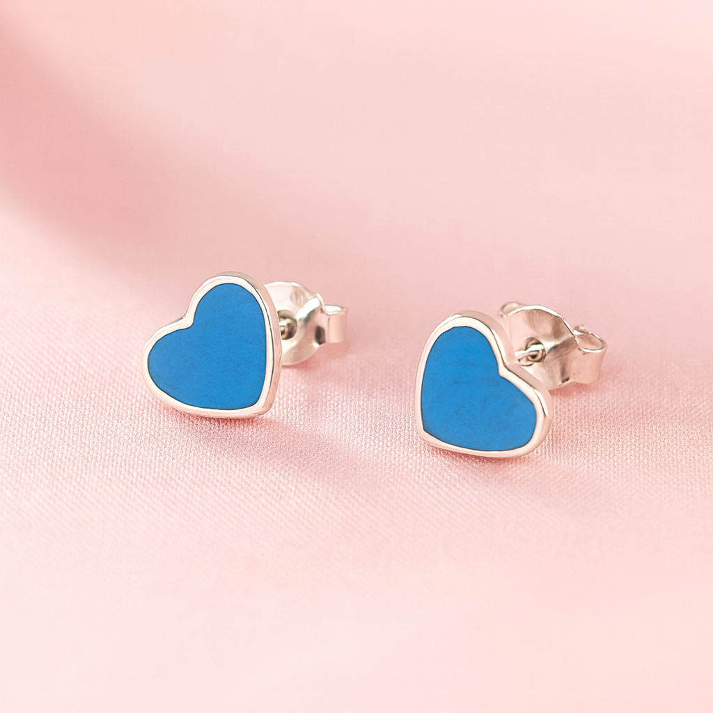 Aretes Corazón Turquesa 7MM Plata