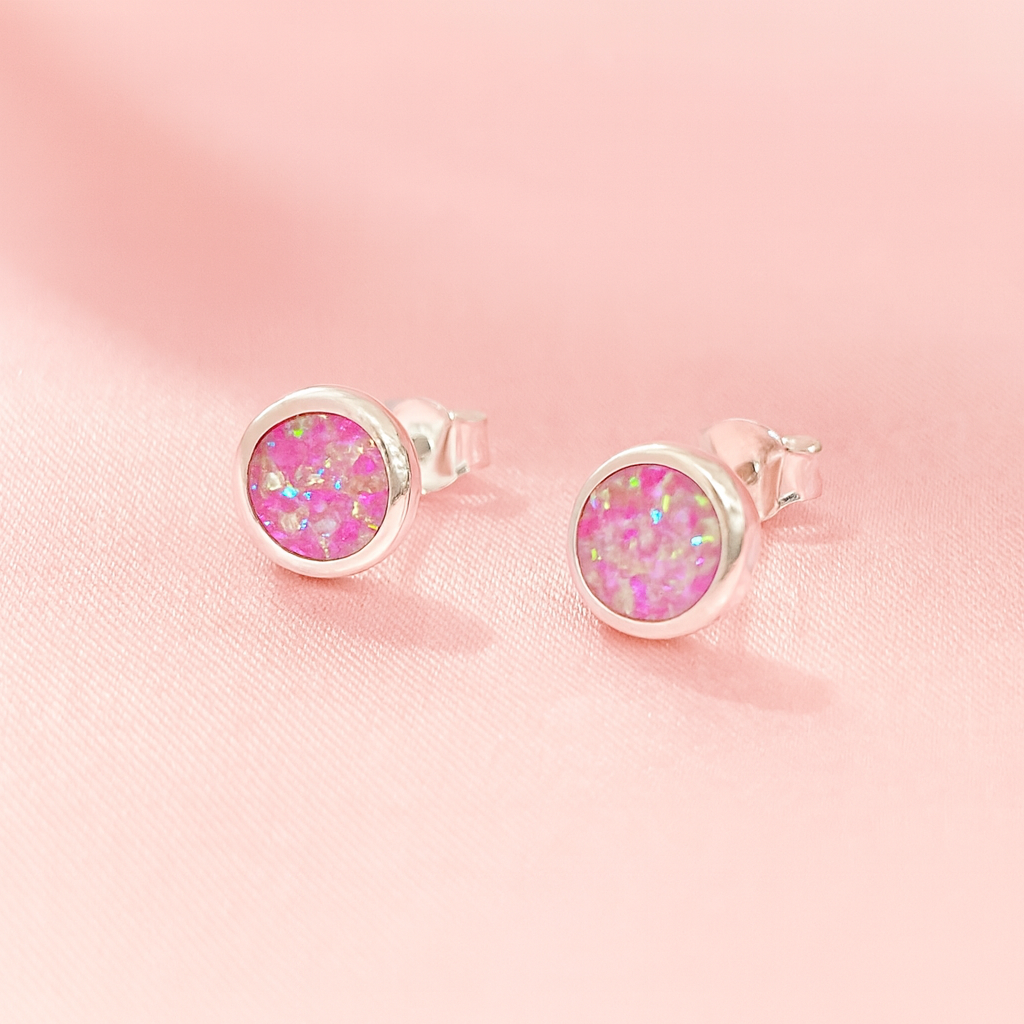 Aretes Ópalo Rosa 8 MM