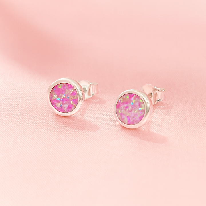 Aretes Ópalo Rosa 8 MM