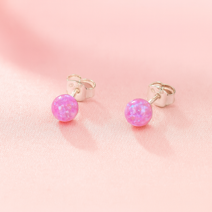 Aretes Ópalo Rosados Redondos 5MM