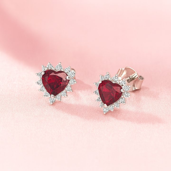 Aretes de Plata Corazón Reina Rojo 7MM❤️
