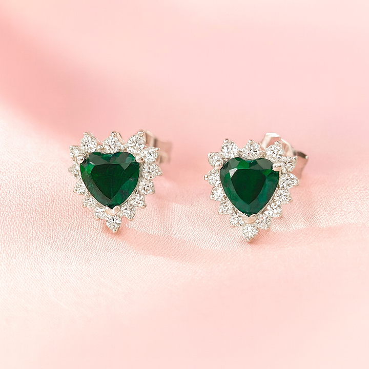 Aretes de Plata Corazón Reina Verde 7MM💚