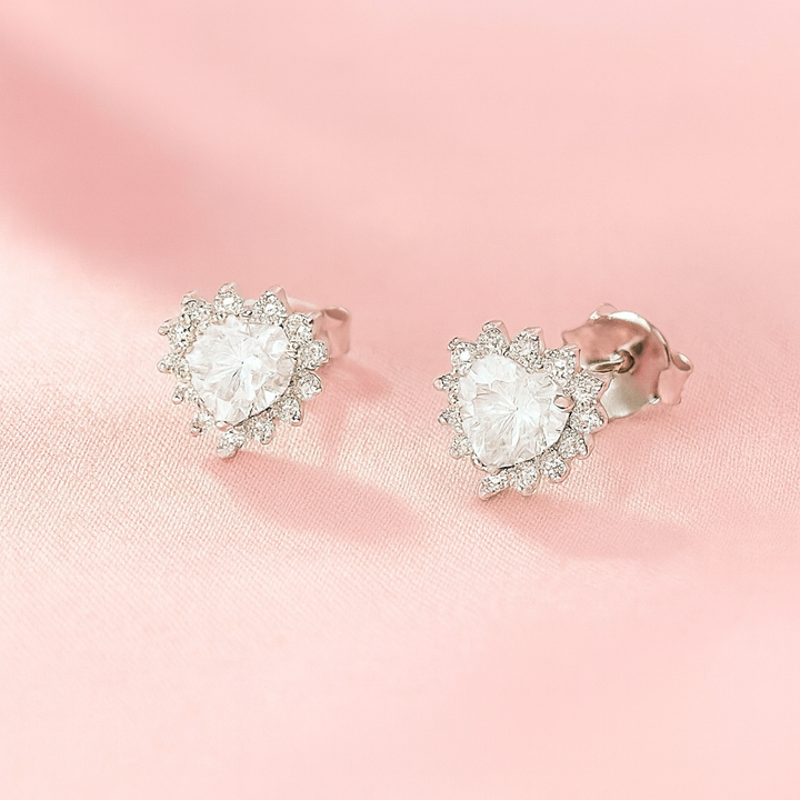 Aretes de Plata Corazón Reina Blanca 7MM🤍