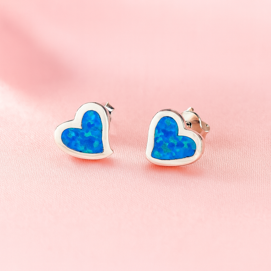 Aretes Ópalo Corazón 💙 8MM
