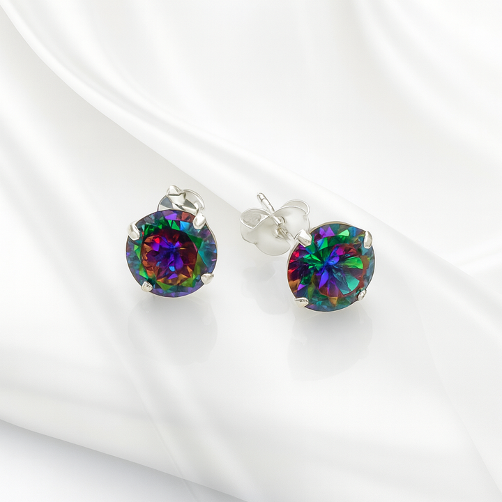 Aretes Chispas Redondos Topacio Místico 7MM