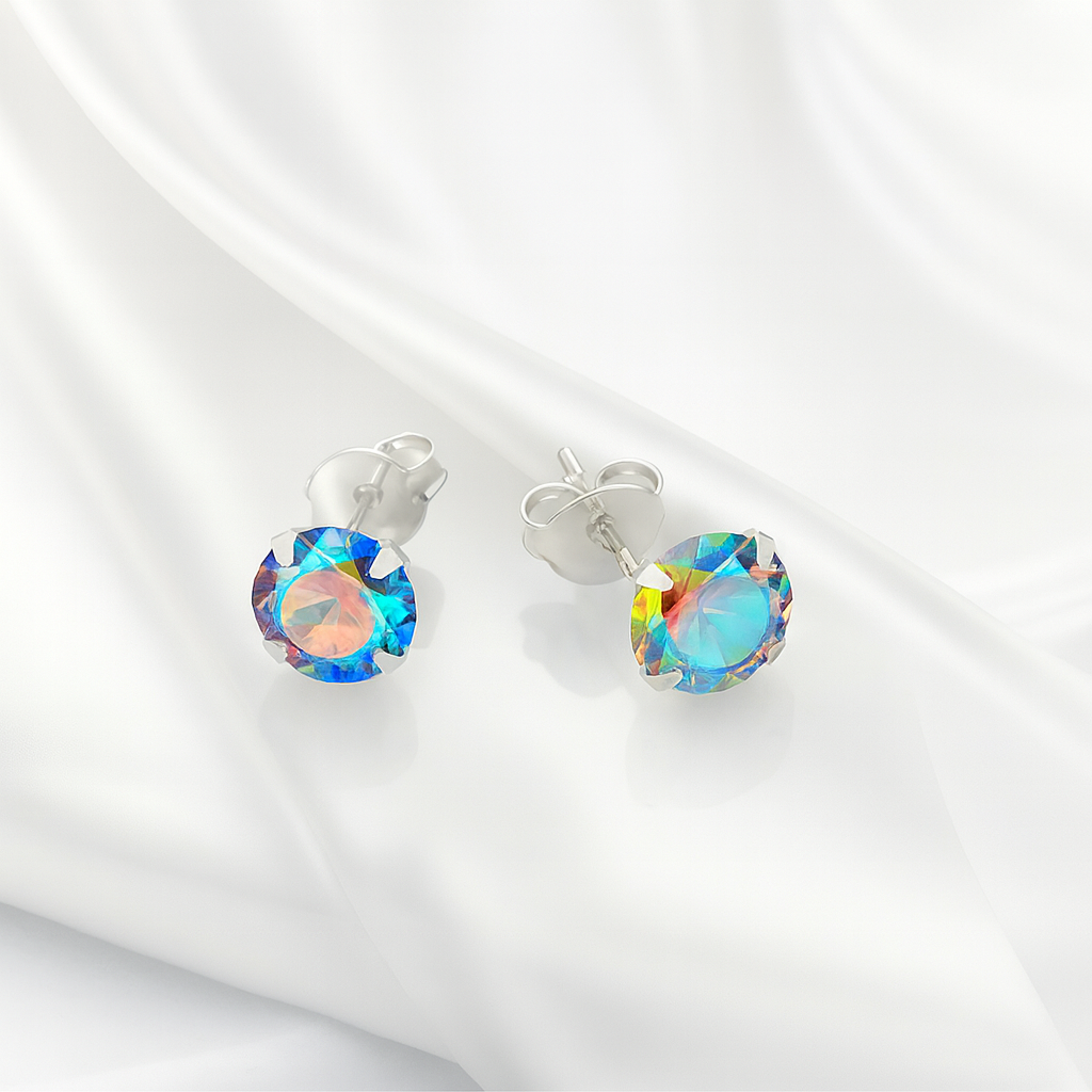 Aretes Chispas Redondos Tornasol 7MM