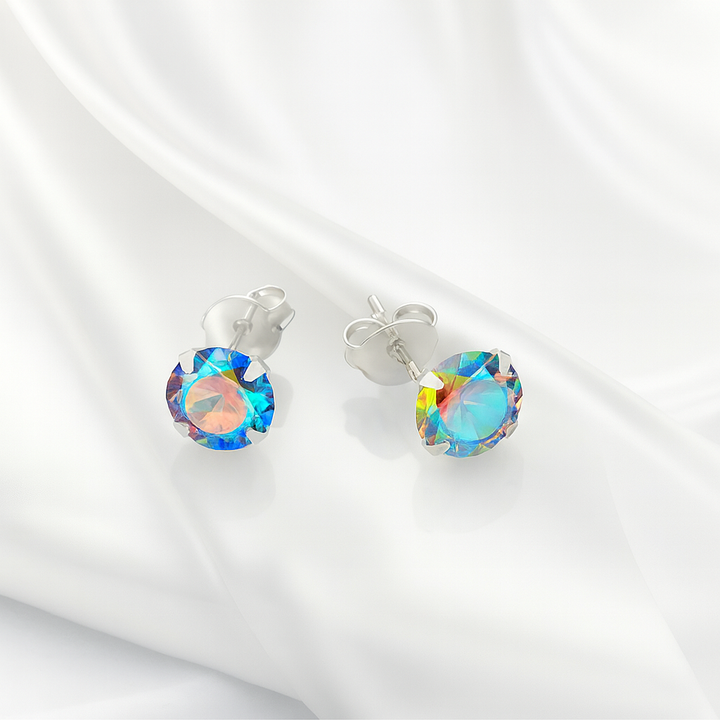 Aretes Chispas Redondos Tornasol 7MM
