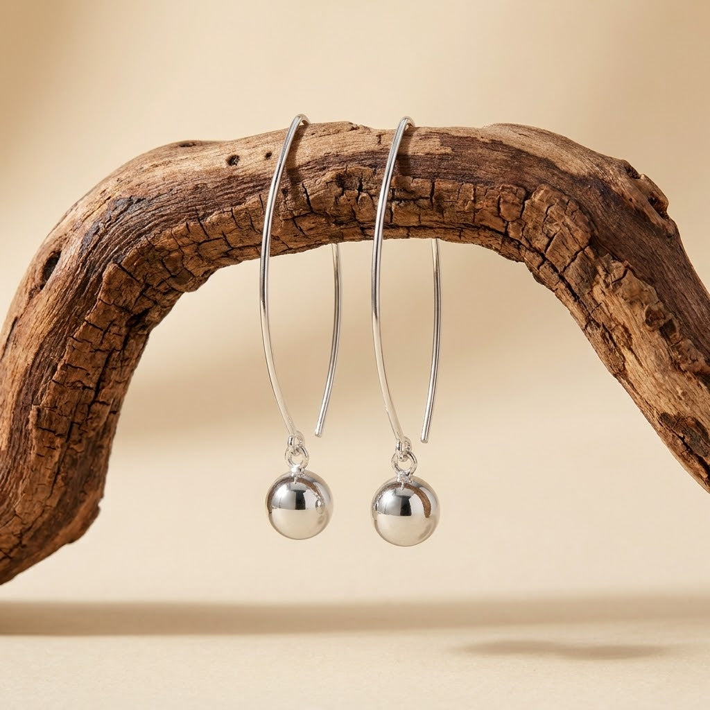 Aretes Plata Óvalo Bola 6mm