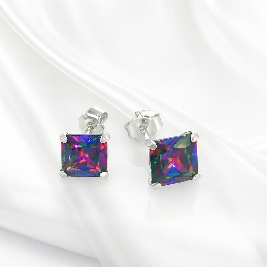 Aretes Chispas Cuadro Topacio Místico 4MM