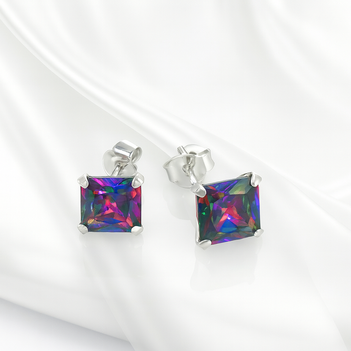 Aretes Chispas Cuadro Topacio Místico 4MM