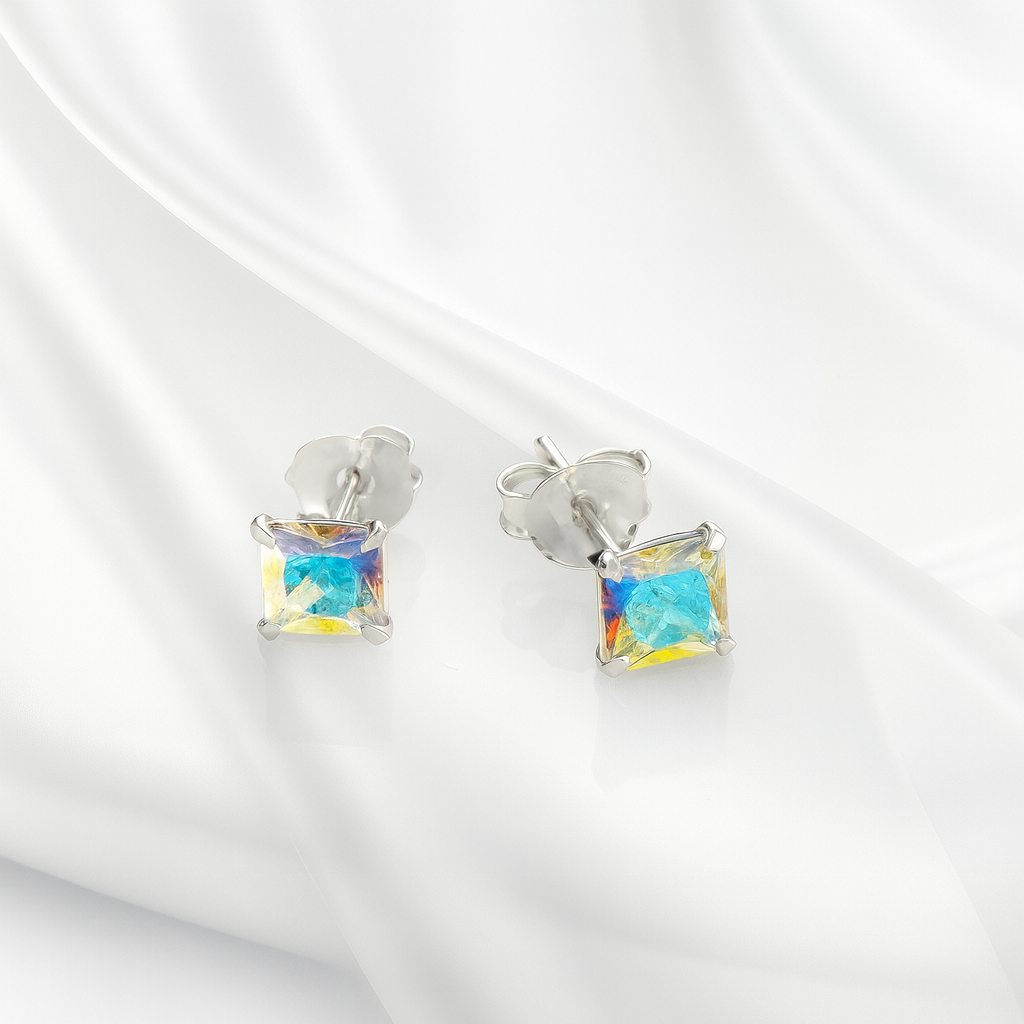 Aretes Chispas Cuadro Tornasol 6MM