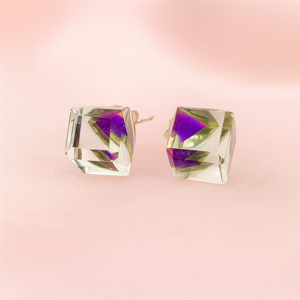 Aretes Cubo Tornasol Plata