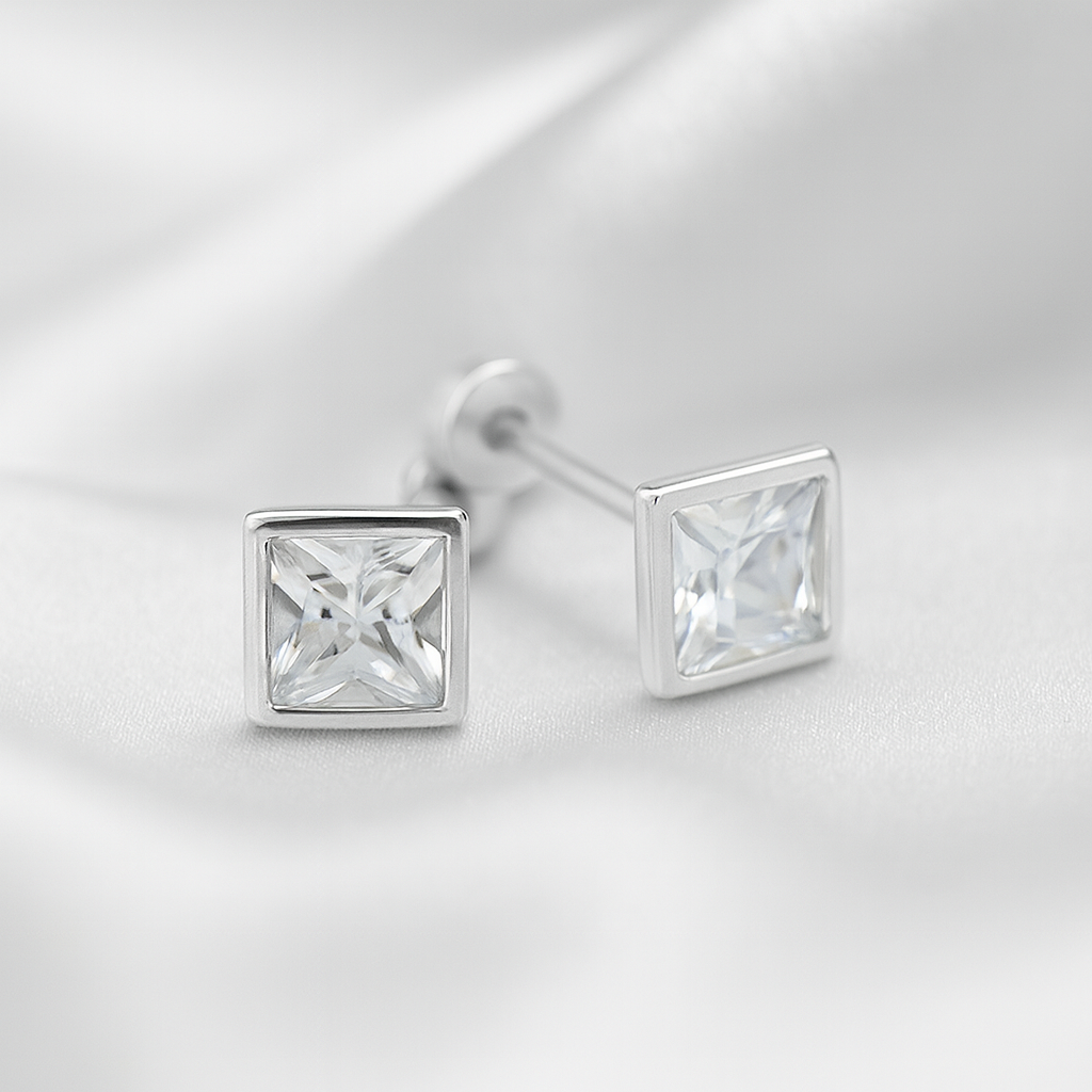 Aretes Cuadro Bicel 6MM Plata