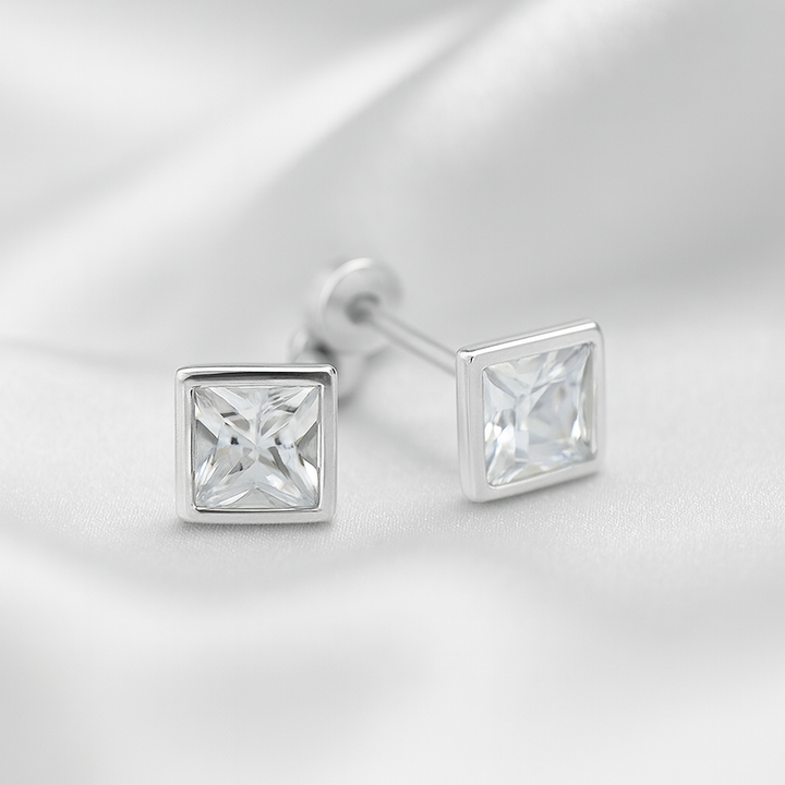 Aretes Cuadro Bicel 6MM Plata