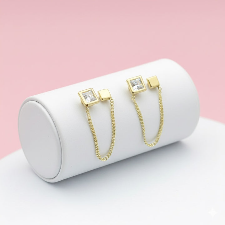 Aretes de Oro 10k Cadena Cuadro