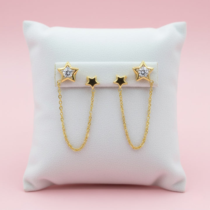 Aretes de Oro 10k Cadena Estrella