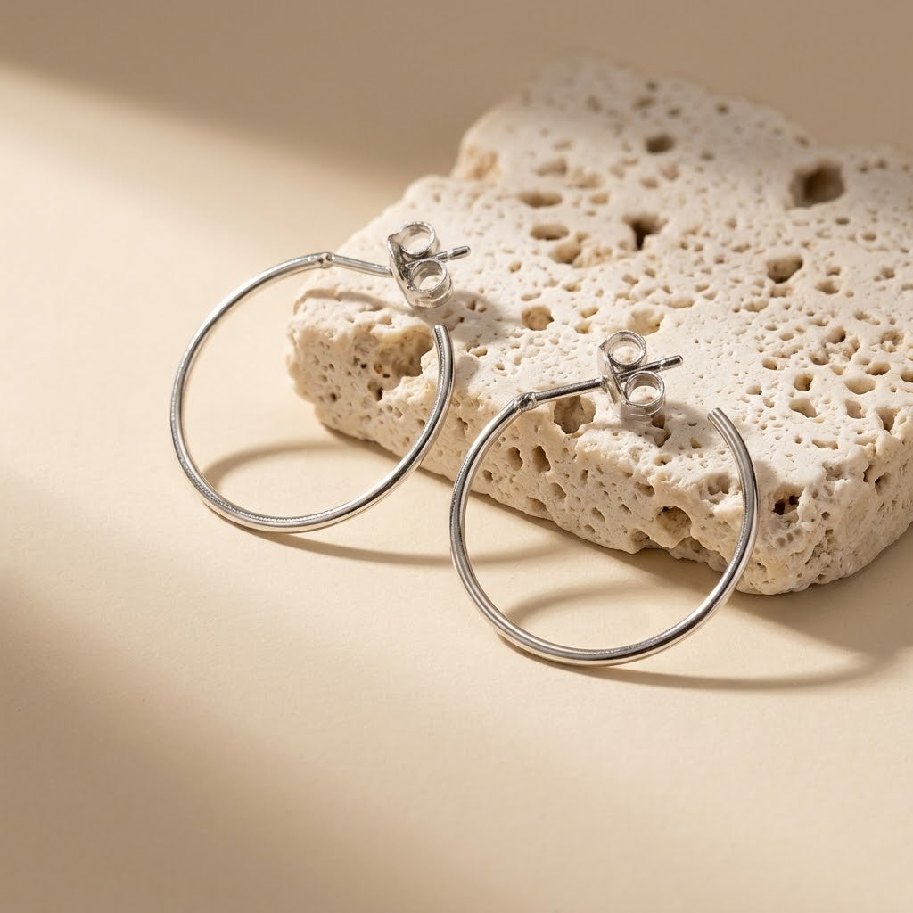 Aretes Plata 🔘Media Argolla Lisa 15MM