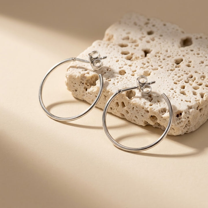 Aretes Plata 🔘Media Argolla Lisa 15MM