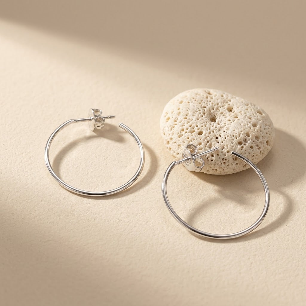 Aretes Plata 🔘Media Argolla Lisa 20MM