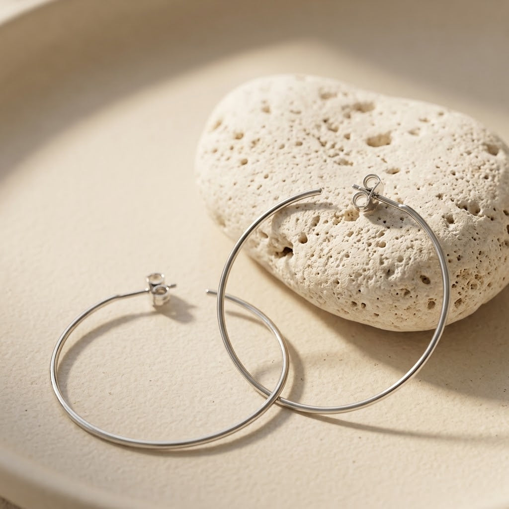 Aretes Plata 🔘Media Argolla Lisa 31MM