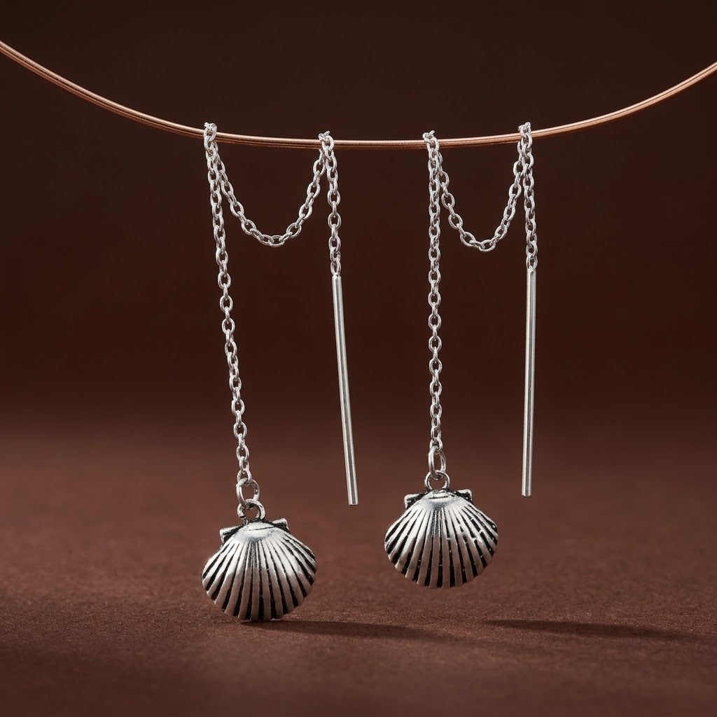 Aretes Plata Agujas Conchas
