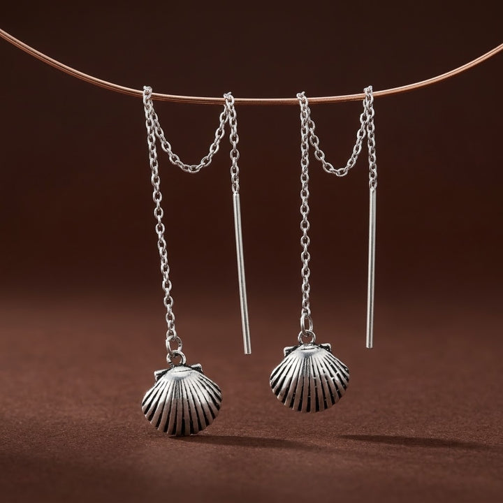 Aretes Plata Agujas Conchas
