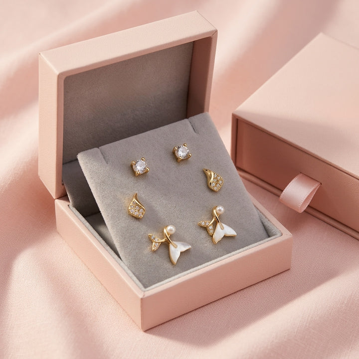 Trío de Aretes Acero Dorado 🧜‍♀️