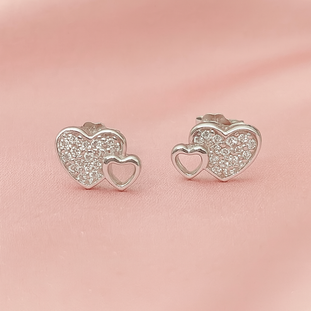Aretes de Plata Doble Corazón 11M