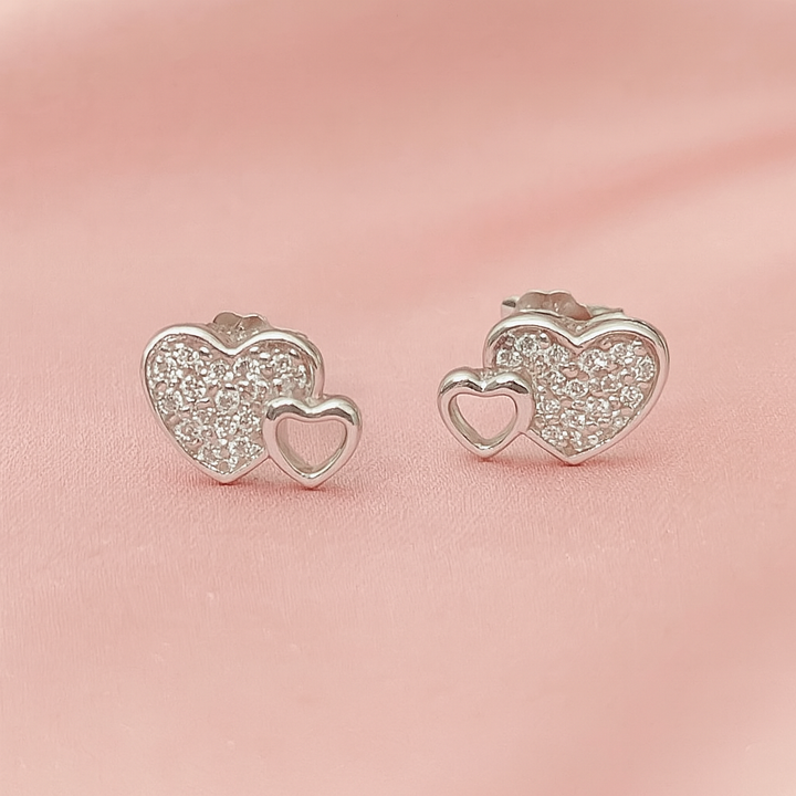 Aretes de Plata Doble Corazón 11M