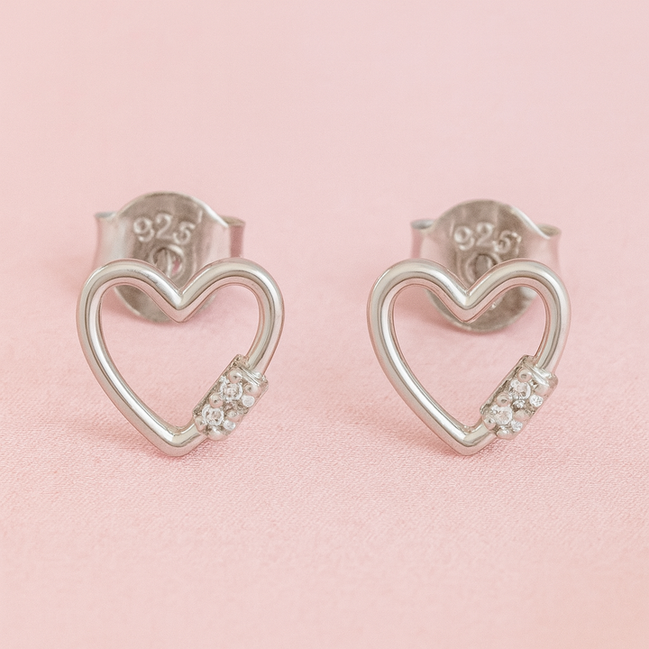 Aretes de Plata Corazón Circonia