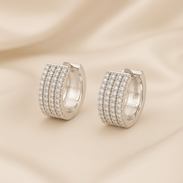 Huggies de Plata Cuatro Filas 14MM