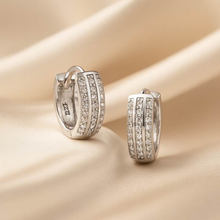 Huggies de Plata Triple Fila 14MM