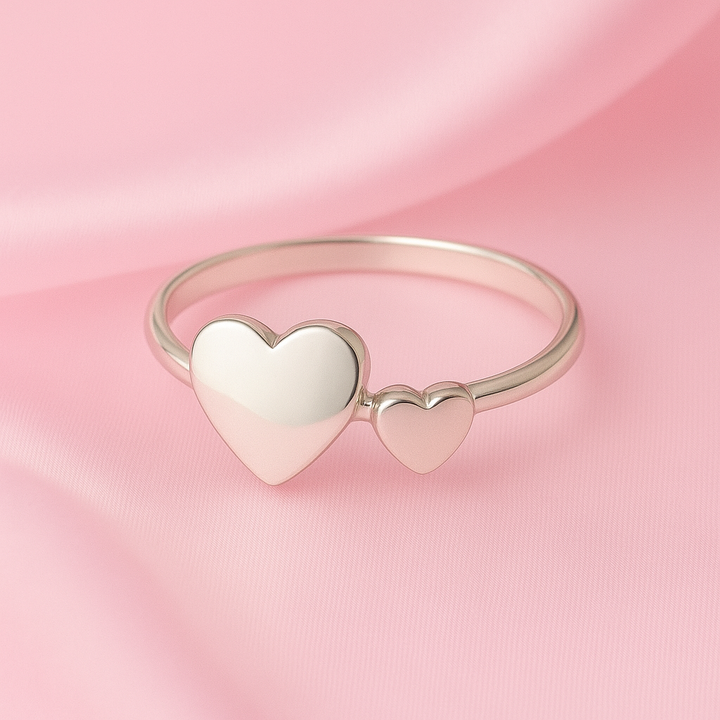 Anillo de Plata Dúo Corazón Liso
