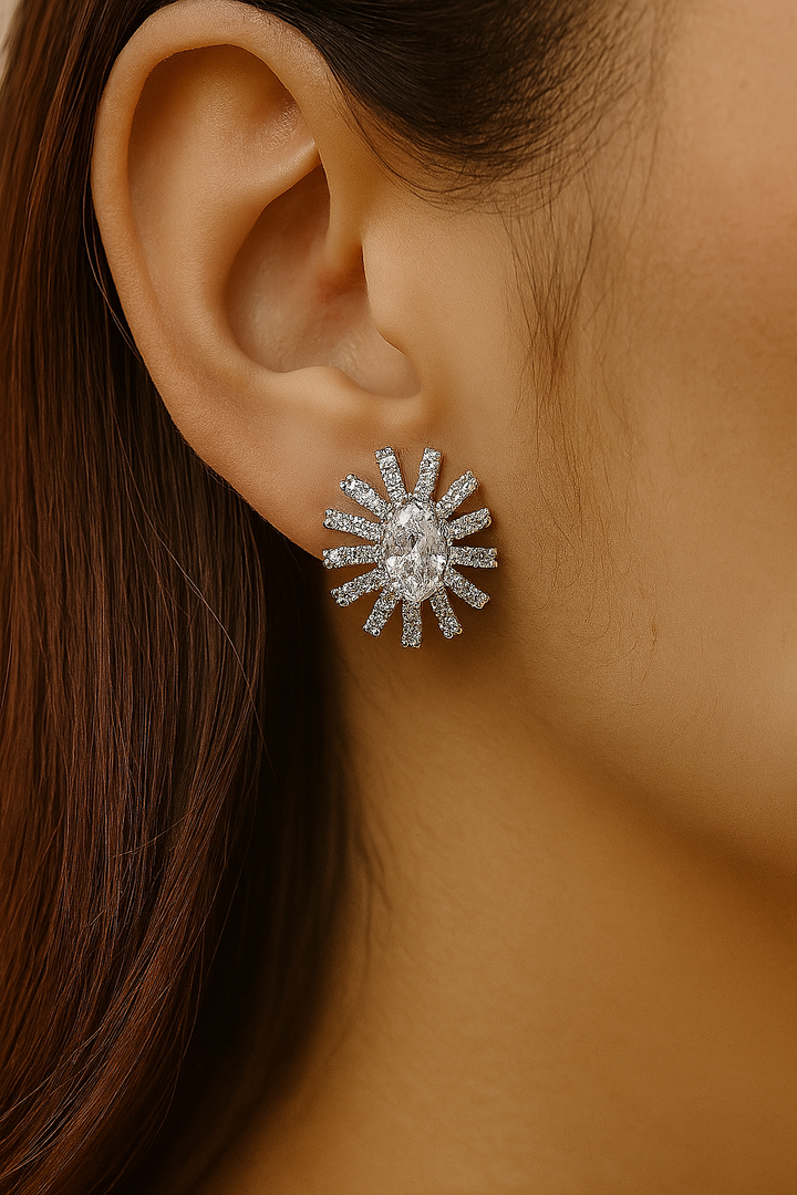 Aretes de Acero Prensa Plateada Saura