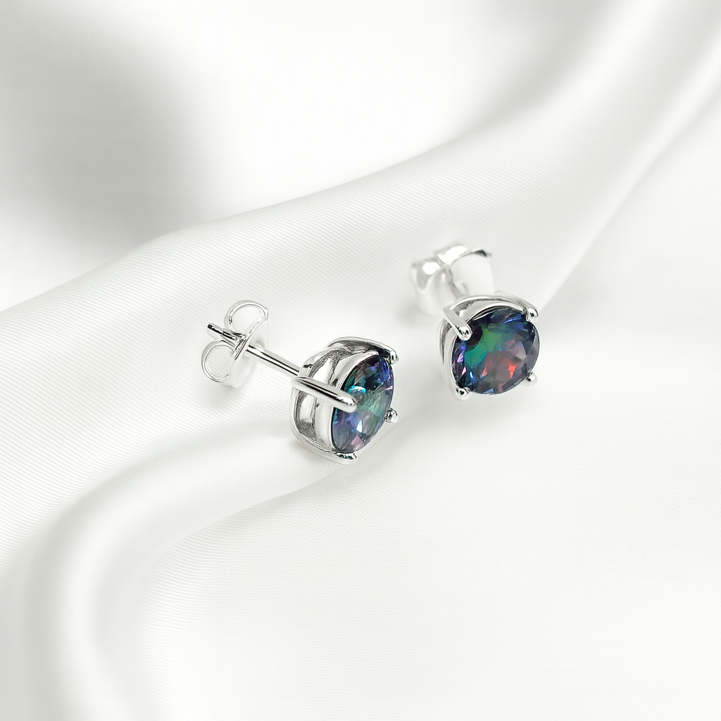 Aretes de Plata Circonita Multicolor 6MM