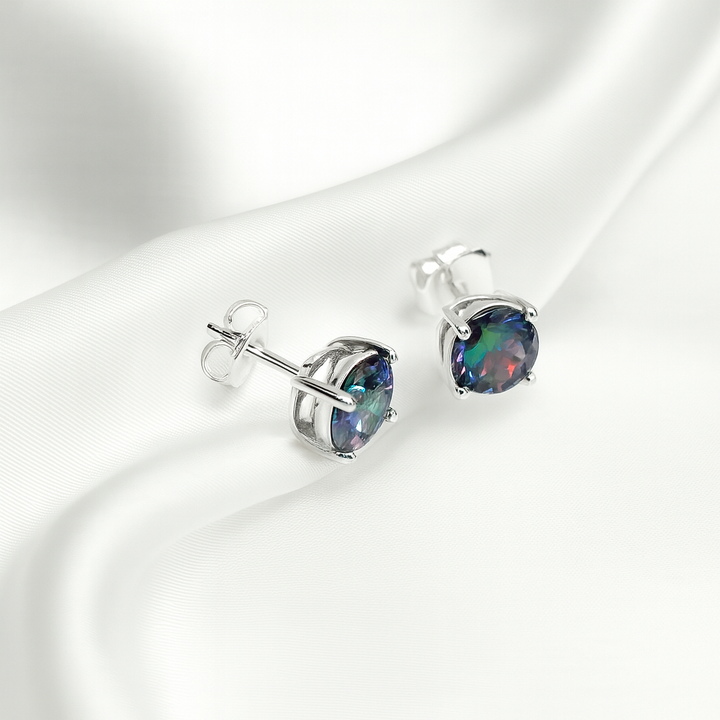 Aretes de Plata Circonita Multicolor 6MM