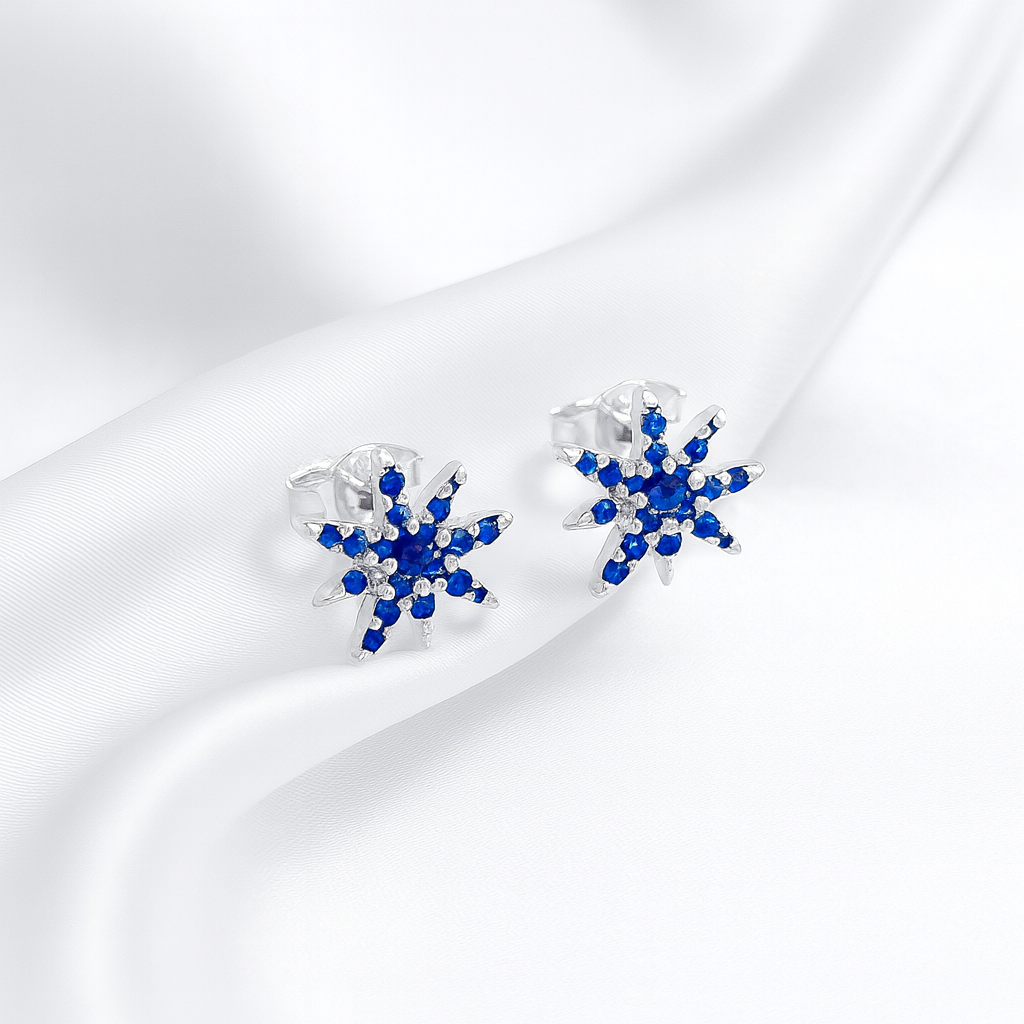 Aretes de Plata Estrella Circonita Azul 10MM