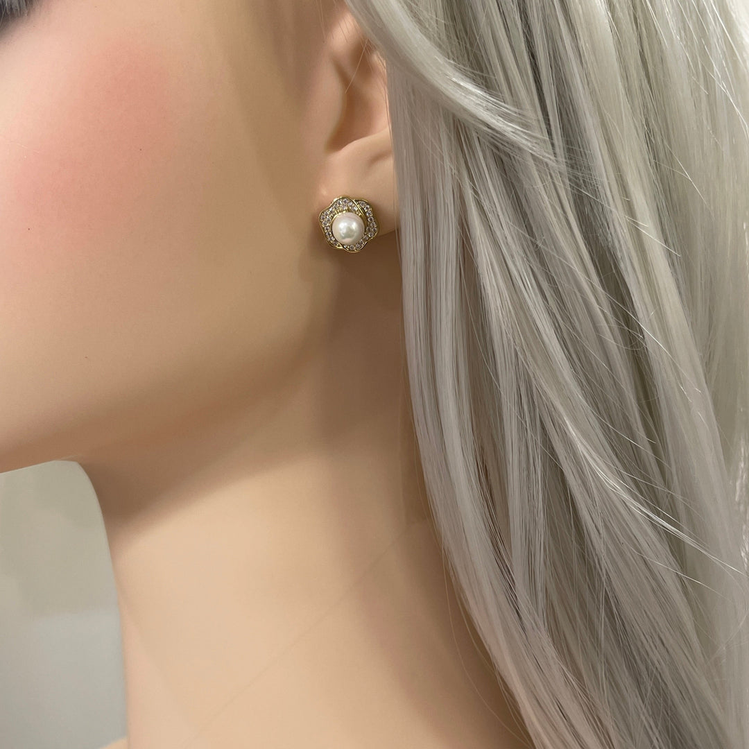 Aretes Acero Perla Floral