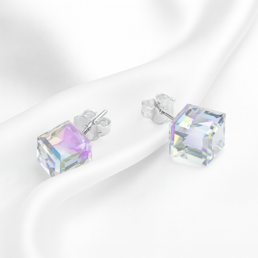 Aretes Cubo Tornasol Plata