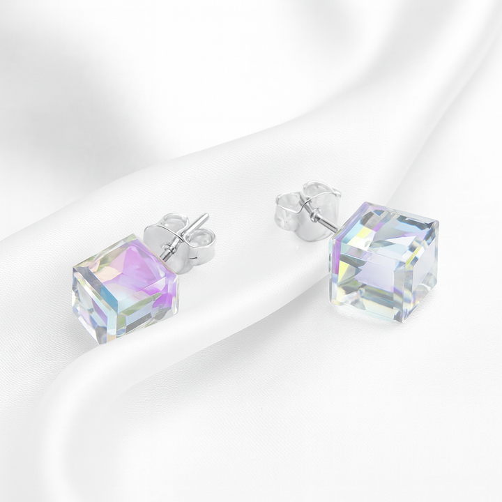 Aretes Cubo Tornasol Plata