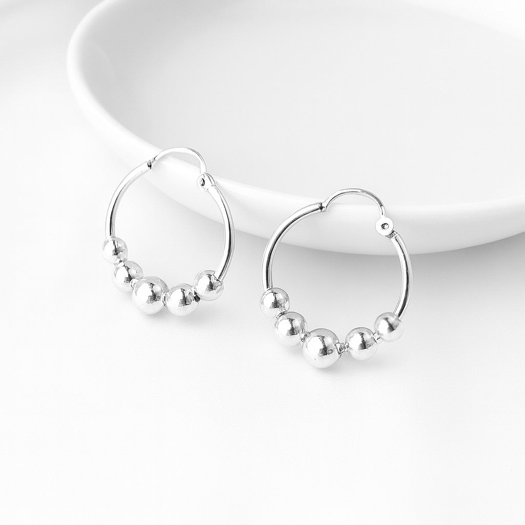 Argollas Plata Bolas Brillantes 22MM