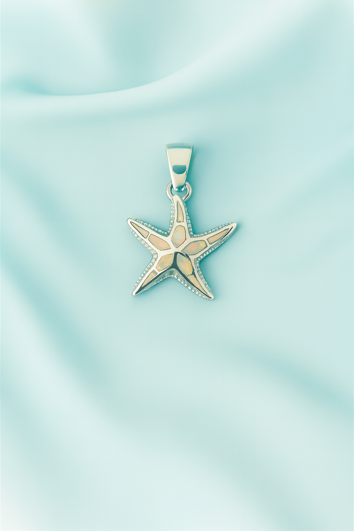 Dije de Plata Estrella Mar Opalo Blanco