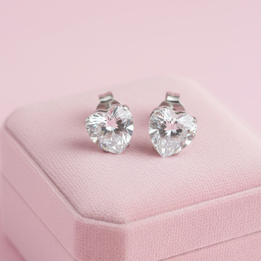 Aretes de Acero Corazón Plateado